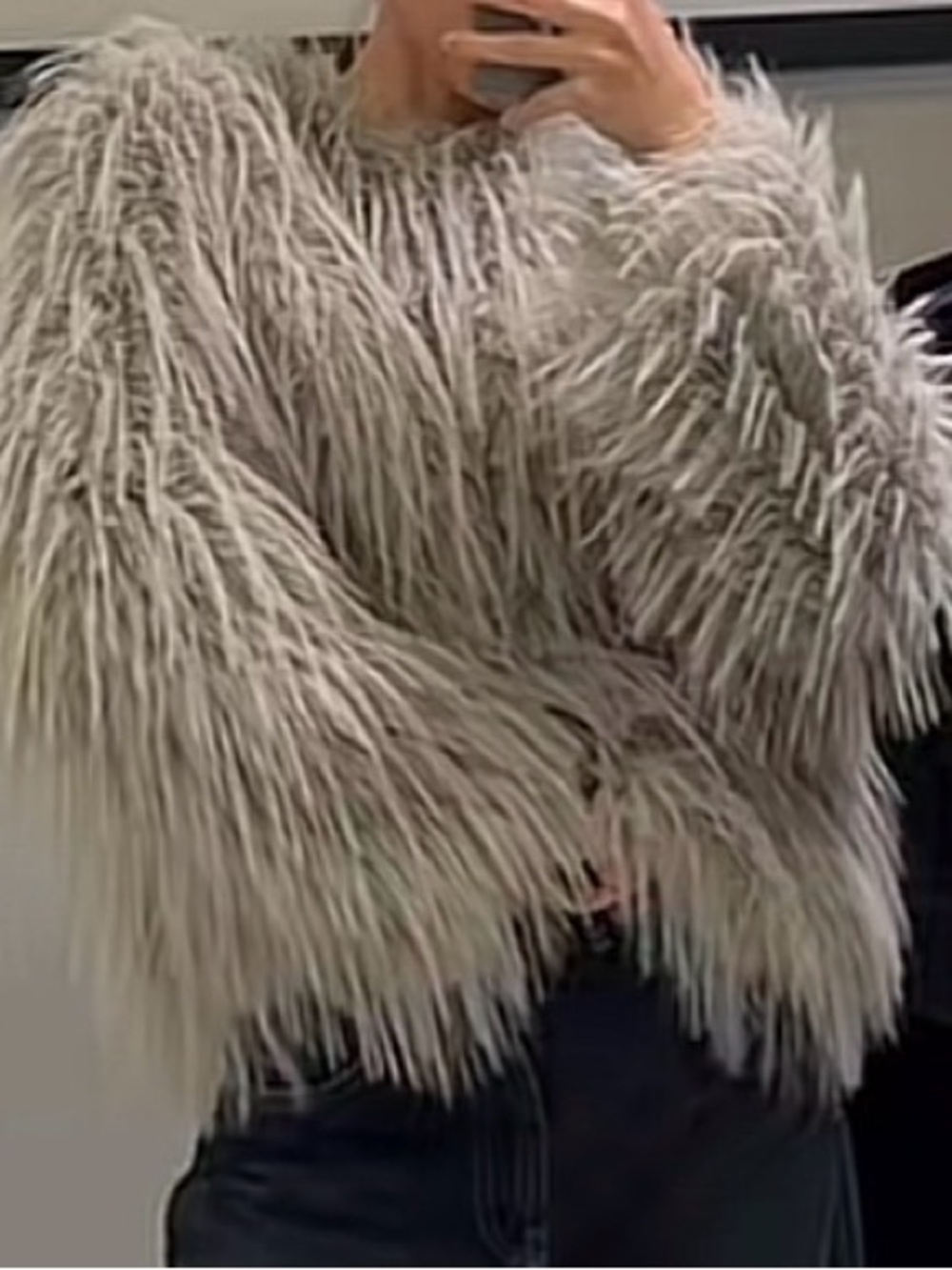Zara Light Gray Shaggy Faux Fur Jacket